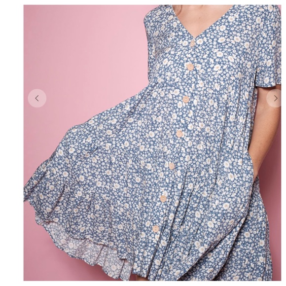 Boho V-Neck Floral Short Sleeve Tiered Mini Dress - Picture 4 of 4